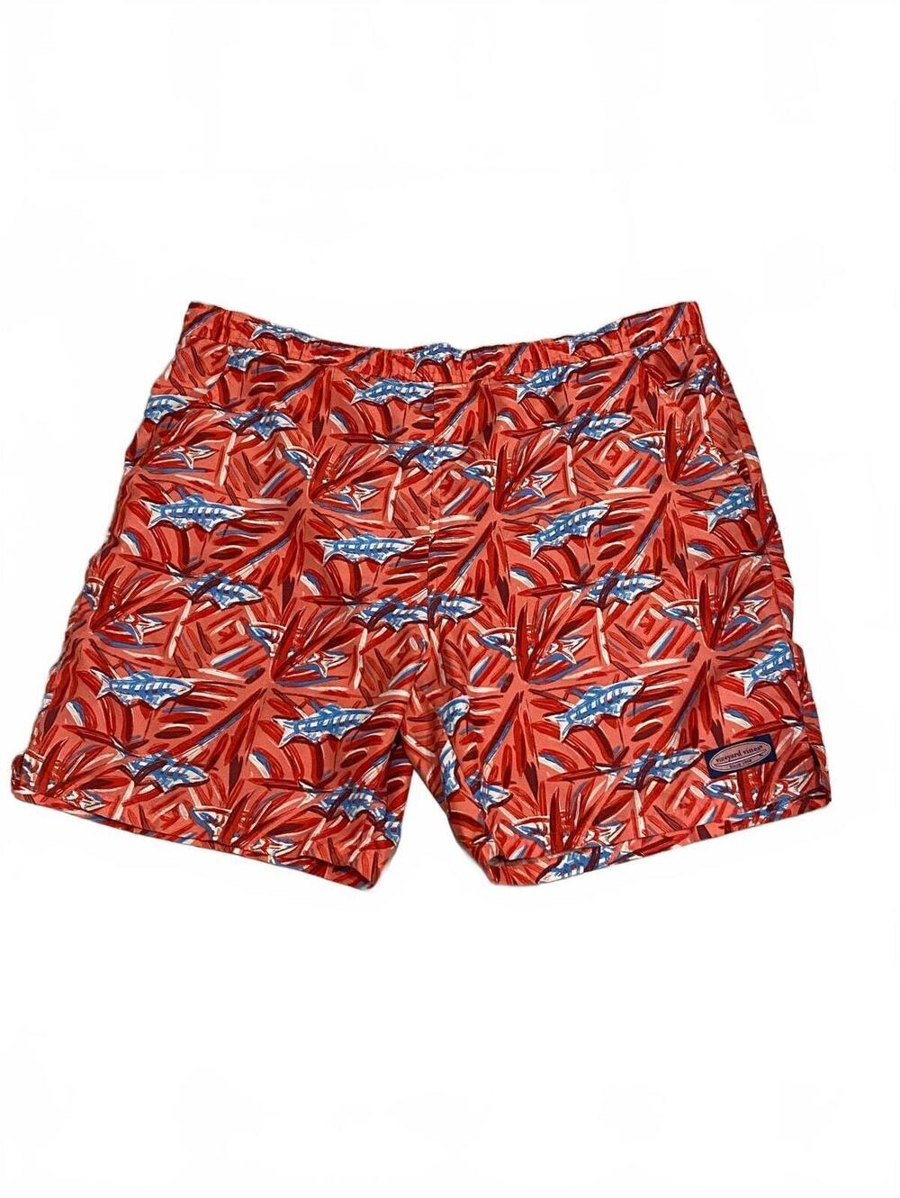 Vineyard Vines Men's Red Tropical Print Swim Trunks Size M